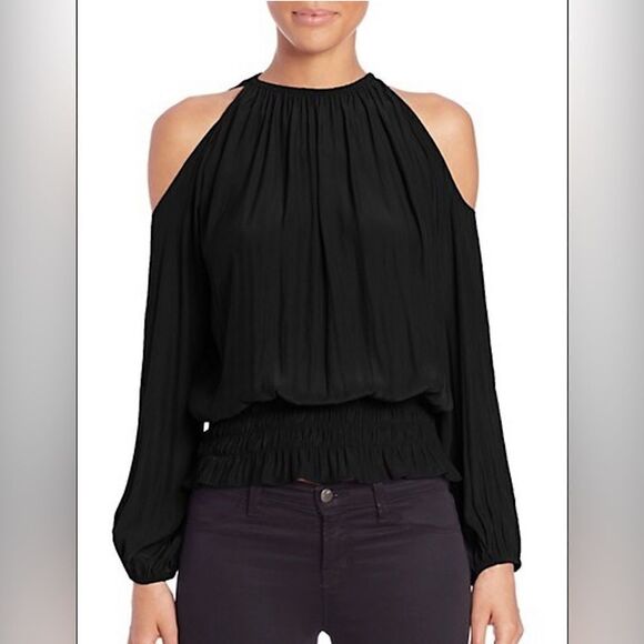 New! Ramy Brook, Electric-Blue, “Lauren Cold Shoulder Smocked Top”. Size Small. - Picture 1 of 12